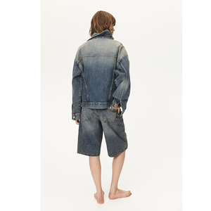 Ensemble OEM personnalisé pour femme : Veste en jean vintage délavé et jean large, tenue streetwear usée, vente en gros - Product Image 2