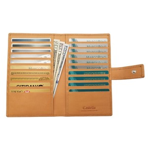 Portefeuille long fin en cuir de vachette véritable Castello, fermeture ouverte, logo embossé, 18x11cm, mode unisexe, 20 emplacements pour cartes, fermeture à pression - Product Image 5