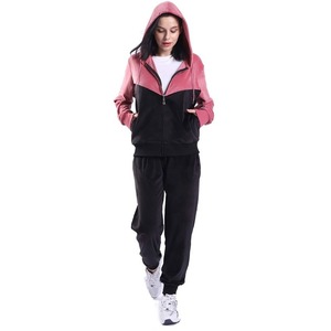 Ensemble de survêtement en velours pour femmes, à capuche, manches longues, couleur contrastée, tenue de jogging décontractée avec poches latérales, vêtements d'automne - Product Image 3