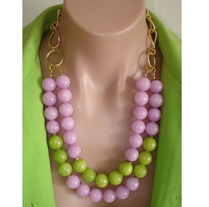 Collar de Perlas de Imitación de Resina Rosa y Verde Multicapa para Mujer, Joyería de Fiesta con Forma de Paz de la Mejor Calidad y Estilo Lindo - Product Image 1