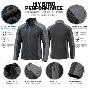 Veste de sport hybride tricotée et tissée pour homme, entièrement zippée, col montant, respirante, haute performance, pour l'automne - Product Image 1