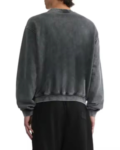 Sweat-shirt pour homme style vintage, col rond, délavé à l'acide, 100% coton, coupe courte, ample et carrée, MADE BY HS - Product Image 4