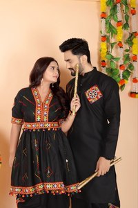 <b>Black</b> Cotton Kurta <b>Pajama</b> <b>Set</b> Ethnic Indian Pakistani Clothing Fancy Work Party Wear for Wedding and Festival - Product Image 3