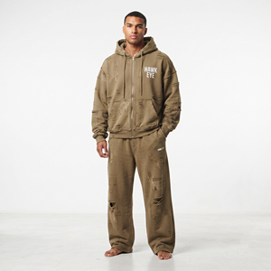 Men Fleece Heavyweight Tracksuit Streetwear Manufacturer Oversized Zip up Hoodie and Jogger <b>Sweatpants</b> <b>Set</b> - Product Image 5