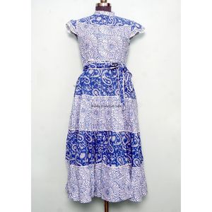 เดรสยาวฤดูร้อน แขนสั้น หลายสี ผ้าฝ้าย พร้อมเข็มขัด สไตล์เรียบร้อย คอวีผูกเชือก ด้านหน้าพิมพ์ลายดิจิทัล หวานละมุน เป็นธรรมชาติ - Product Image 3