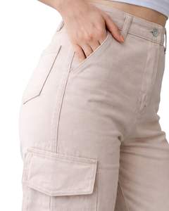 Jean cargo en denim kaki taille haute à jambe large personnalisé avec poches latérales, style urbain, pantalon décontracté ample pour femme, personnalisable OEM - Product Image 6