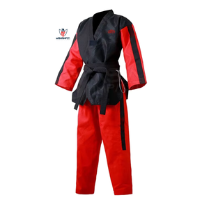 Uniforme de Taekwondo Profesional Ligero de Algodón Negro y Rojo, Antideslizante, para Competencia de Poomsae, Dobok, Artes Marciales - Product Image 4
