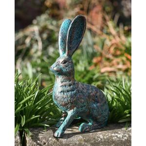 Escultura de Conejo de Hierro Fundido con Orejas Grandes, Artesanía Hecha a Mano, Acabado Antiguo con Pátina Verde Decorativa, Decoración de Conejo para Pascua - Product Image 3