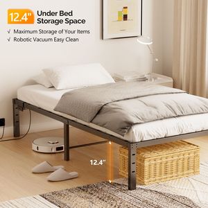 Letto a piattaforma matrimoniale in metallo nero con luci LED e porte USB Type-C integrate, design semplice e stabile, senza bisogno di rete a molle - Product Image 6