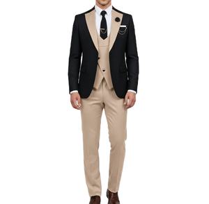 Ensemble de costumes pour homme 3 pièces noir et beige, design personnalisé OEM, dernière collection, pour occasions spéciales, pantalon épais et veste. - Product Image 5