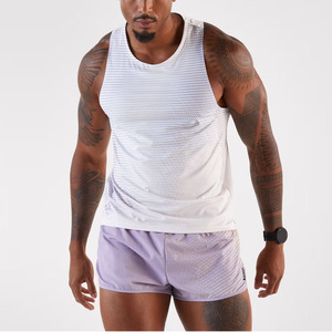 Men's <b>White</b> Sleeveless Gym <b>Tank</b> <b>Top</b> Crew Neck Breathable Quick Dry Sporty Fit Solid Knitted 180g Polyester Athletic Wear - Product Image 2