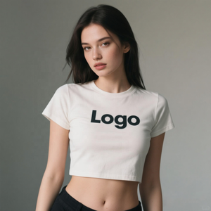 Camiseta Corta para Mujer, Estilo Informal, Ajustada, de Manga Corta, de Algodón Elástico, Estilo Veraniego, Suave y Cómoda para Uso Diario - Product Image 2