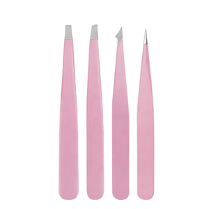 Customized Cosmetic Tweezer 2pcs 4pcs Black <b>Pink</b> Slanted Pointed Eyelash Eyebrow Tweezers <b>Set</b> With case - Product Image 1