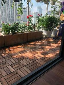 Tuile de terrasse extérieure moderne en bois d'acacia teck, 12 lattes, à rainures et languettes, résistante à l'eau, écologique, antidérapante, 300x300x19mm - Product Image 6