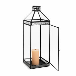 Lanterne à bougie en métal noir mat moderne, lanterne décorative géométrique minimaliste pour salon intérieur, décoration extérieure de la maison - Product Image 2