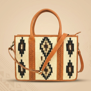 Hand Woven Saddle Blanket Laptop <b>Work</b> <b>Bag</b> Genuine Leather Cowhide Office Tote Handbag | Women Shoulder <b>Bag</b> India Export Premium - Product Image 1