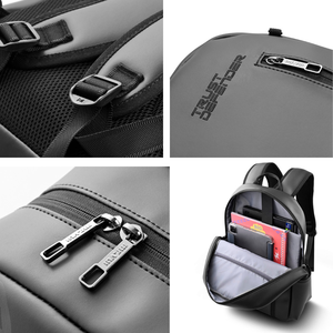 TRUST DEFENDER Unisex Black Microfiber Synthetic Leather 15" <b>Backpack</b> Multiple Pockets Curved Shoulder Straps Anti-Theft USB - Product Image 3