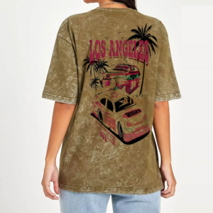 เสื้อยืดคอกลมโอเวอร์ไซส์สำหรับผู้หญิง พิมพ์ลายรถยนต์ลอสแอนเจลิส แขนสั้น ทรงปกติ ผ้าฝ้ายออร์แกนิก เจอร์ซีย์รักษ์โลก - Product Image 3