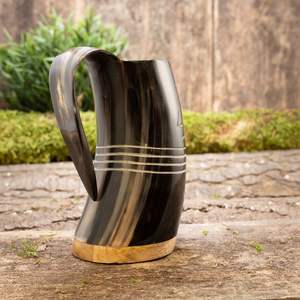 Mug en corne de buffle naturelle de haute qualité avec poignée - Style ange religieux, fait main, durable, pour bière, vin, hydromel, bière artisanale - Product Image 2