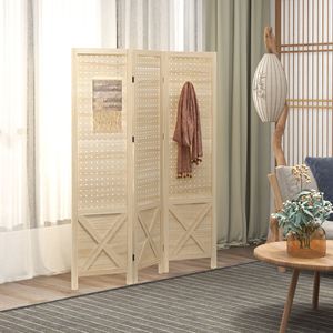 Divisorio Portatile Leggero a 3 Pannelli da 1,37 m in Legno Naturale, Pieghevole, con Design a Pannello Forato per Casa e Ufficio - Product Image 2