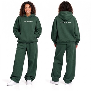 Conjunto de Sudadera con Capucha y Pantalones Deportivos de Felpa 100% Algodón para Mujer, Corte Regular, 2 Piezas, Ropa Deportiva de Invierno Ecológica - Product Image 1