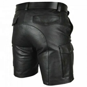 <b>Men's</b> Black Spandex/Cotton Eco-Friendly Cargo <b>Shorts</b> with Belt Loops Pockets Mid Waist Front Logo Bermuda Style Workwear Look - Product Image 2