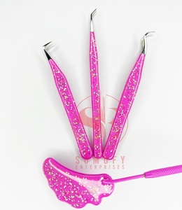 Kit d'extension de cils personnalisé rose vif pince à épiler en acier inoxydable solide revêtement en caoutchouc multi-étincelle fibre de beauté durable - Product Image 1