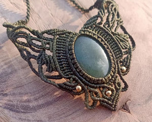 Collar de mariposa de macramé de acero inoxidable verde natural con gema ovalada, joyería tribal llamativa, hecho a mano, minimalista - Product Image 6