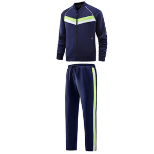 Ensemble de survêtement 2 pièces bleu marine pour homme, veste zippée à col rabattu, manches longues, pantalon de survêtement à cordon de serrage, décontracté - Product Image 1