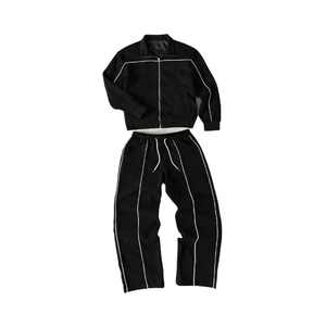 Ensemble 2 pièces coupe-vent imperméable à capuche ample pour femme, léger, décontracté, grande taille, uni, 100 % coton, survêtement - Product Image 1