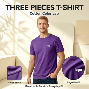 Lot de trois t-shirts en coton pour homme, couleur unie, col rond, manches courtes, respirant, décontracté, personnalisable avec logo imprimé sur le devant - Product Image 3