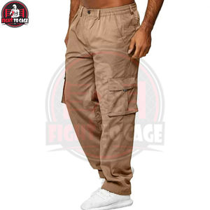 Pantalones Casuales para Hombre de Diseño Propio, Corte Recto Holgado, Cintura Elástica, Ajuste Relajado, Pierna Recta, Bolsillos, Lona 100% Algodón, Color Caqui, Calidad Premium - Product Image 2