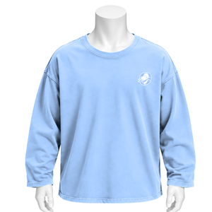 Camiseta Oversize de Manga Larga de Algodón Azul Bebé con Efecto Lavado Vintage, Hombros Caídos, Estilo Casual Urbano, Top Holgado - Product Image 1