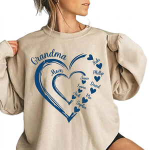 Sudadera de cuello redondo para mujer con logo personalizado al por mayor, estampado de corazón con nombre personalizado, top informal de mezcla de algodón de talla grande - Product Image 4