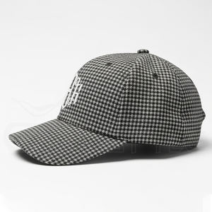 Casquettes de baseball de haute qualité en gros, gris anthracite, motif micro pied-de-poule, casquettes personnalisées avec logo brodé blanc - Product Image 2