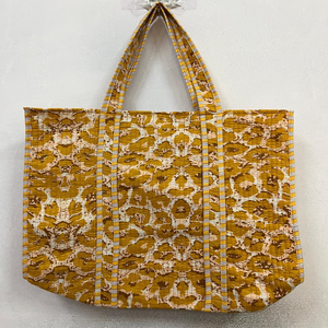 Sac fourre-tout matelassé en coton écologique de haute qualité pour femme, couleur unie moutarde doré, profond et réutilisable, pour le shopping et les voyages - Product Image 1