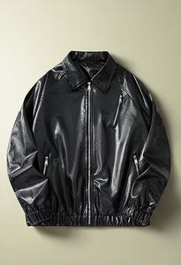 Dernières vestes d'hiver en cuir pour hommes, style streetwear, avec logo frontal, faible MOQ, prix de gros, pour la vente en ligne - Product Image 5