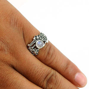 Faceted Rainbow Moonstone <b>Ring</b> In <b>925</b> Sterling <b>Silver</b> Handmade Gemstone Bohemian Jewelry Luxury Flower <b>Ring</b> Gift For Women - Product Image 3