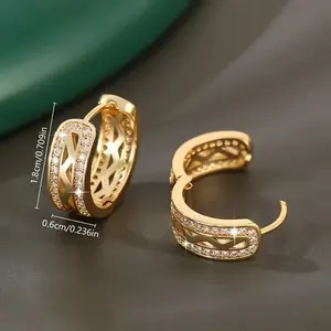 Boucles d'oreilles créoles en argent sterling avec moissanite véritable taille ronde, plaquées or jaune 14 carats, bijoux de luxe vintage pour femme - Product Image 4