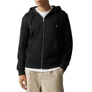 Sudadera con Capucha y Cierre de Cremallera para Hombre, Color Negro, Corte Regular, Color Sólido, Informal, con Bolsillo Delantero, Impresión Digital Invernal - Product Image 1