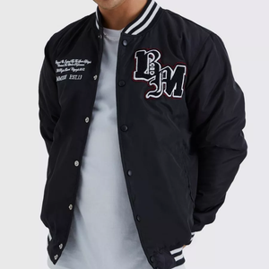 Veste pour homme avec logo personnalisé, broderie et patchwork, style Letterman Varsity, automne-hiver, veste de sport d'extérieur, manches en cuir - Product Image 1