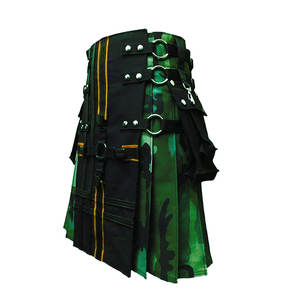Men Scottish Handmade Gothic Green Camo Utility Kilt Tactical Hybrid Style with Functional Pockets - Product Image 2