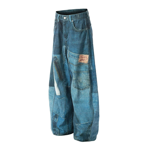 Jean ample pour homme, coupe large, avec patch imprimé, design tendance, en denim, pour printemps, été, automne, personnalisable avec logo - Product Image 2