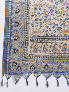 Ensemble Kurta en Soie Bleue avec Dupatta Imprimé – Tenue Traditionnelle pour Femme Inde Pakistan – Décontracté, Longueur Genou, Coupe Classique, Séchage Rapide - Product Image 5