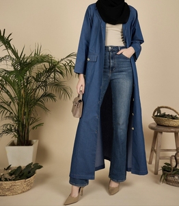 Best 2026 New Style Modest Abaya Robe Islamic Clothing Front Open Muslim Women Long Dress Cotton Solid V Neck Pocket - Product Image 2