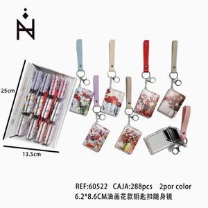 Portachiavi con dipinto a olio di fiori KZ 6,2x8,6 cm, specchietto portatile con cinturino, regalo per donna - Product Image 2