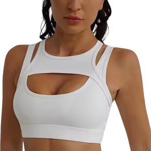 Sujetador deportivo de talla grande para mujer con logo recortado en la parte delantera, de alto impacto para fitness, yoga, gimnasio, entrenamiento, ropa deportiva elegante, top con logo personalizado - Product Image 3
