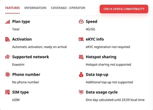 eSIM Eswatini 2 Go/15 jours ou 3 Go/30 jours, Internet de voyage 4G haute vitesse avec activation instantanée par code QR - Product Image 2