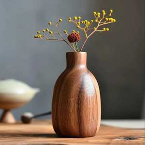 Modern Geometric Faceted Wooden Vase Hand-Polished <b>Solid</b> <b>Wood</b> Bud Vase Nordic Style Decorative Flower Pot for Office <b>Desk</b> Decor - Product Image 1
