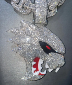 Pendentif pour homme hip-hop en argent 925 plaqué rhodium, thème animalier avec cristaux, design œil rouge et dents, pour usage quotidien - Product Image 2